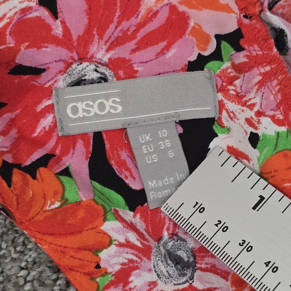 ASOS Design Red Mini Dress 6 Puff Sleeve Open Back Ruffle Hem Party - Picture 6 of 10